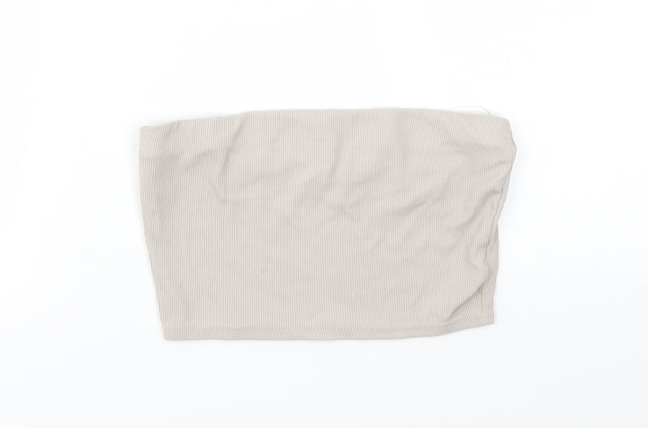 Boohoo Womens Beige Cropped T-Shirt Size 8