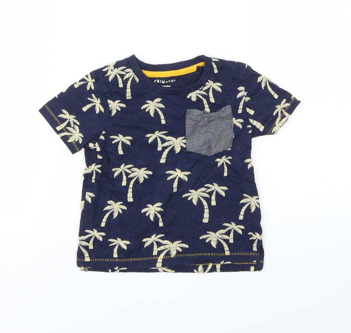 Primark Boys Blue Floral  Basic T-Shirt Size 9-12 Months