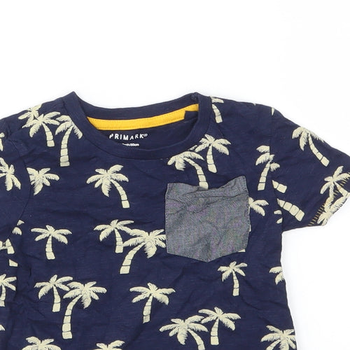 Primark Boys Blue Floral  Basic T-Shirt Size 9-12 Months