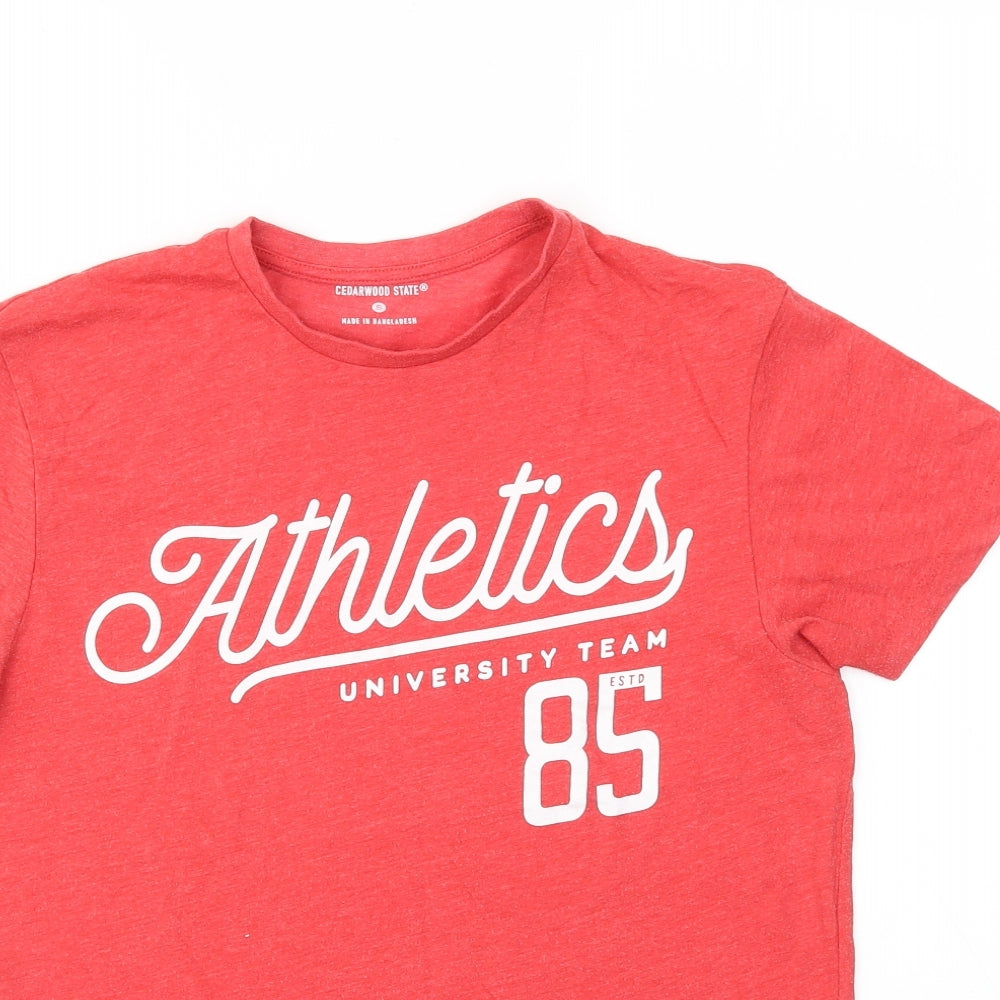 Cedar Wood State Mens Red    T-Shirt Size S