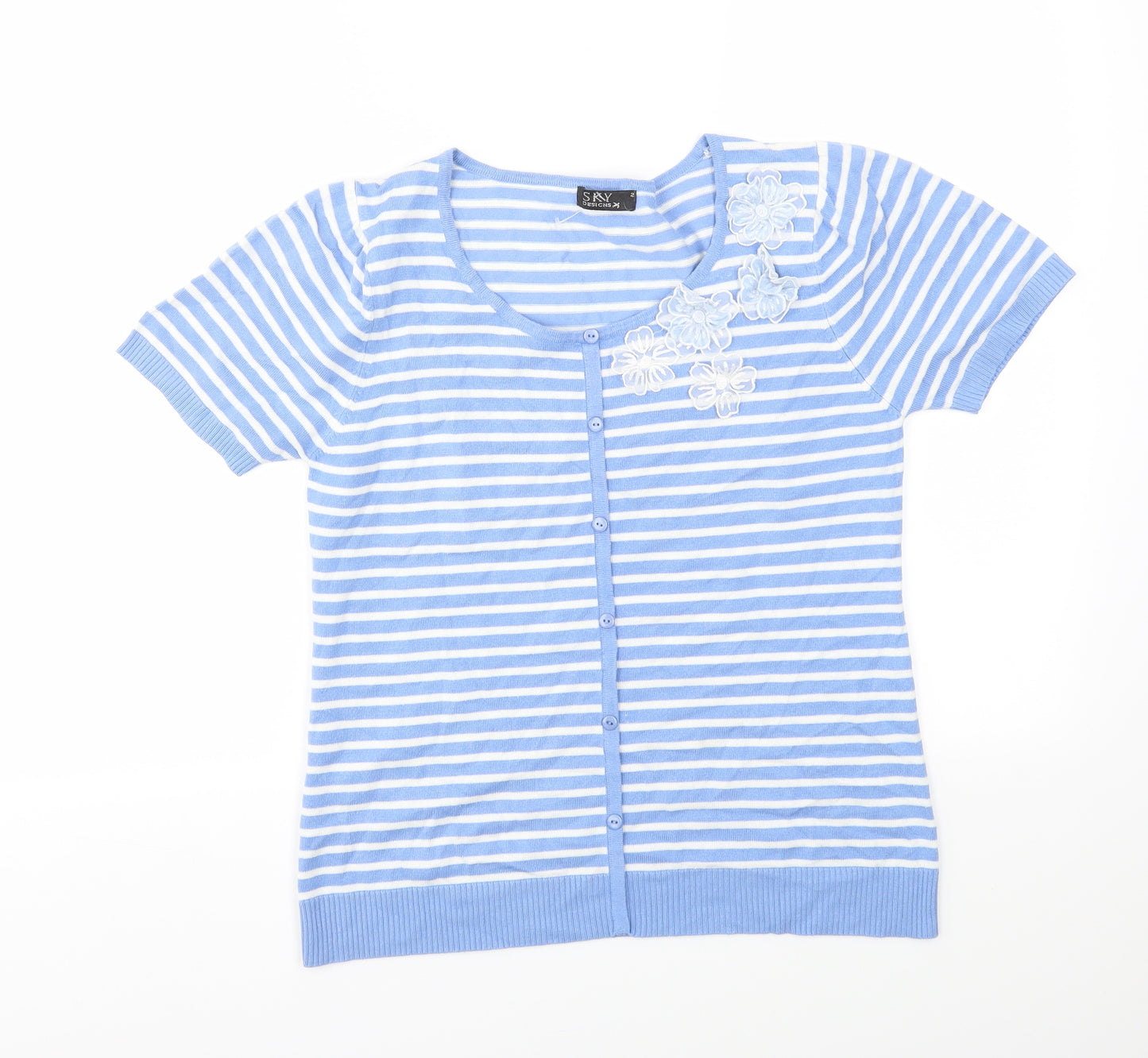 Sky Womens Blue Striped  Cardigan Jumper Size L