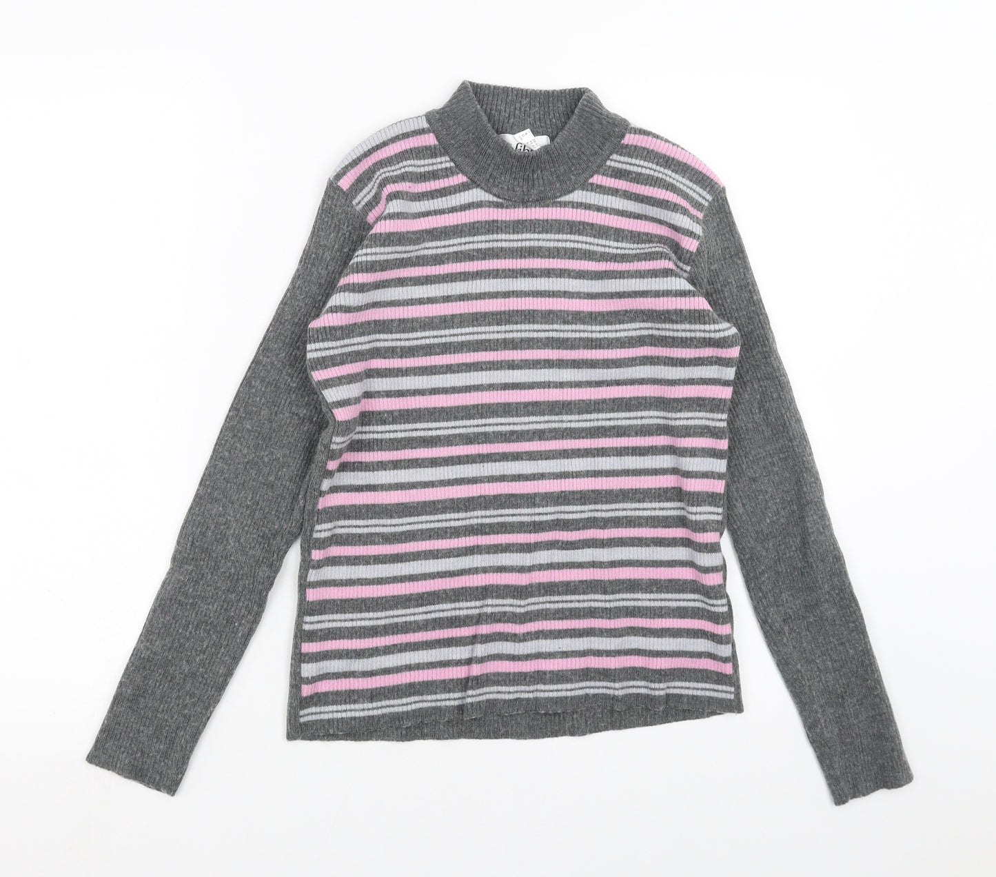 AFIBEL Womens Grey Striped Knit Pullover Jumper Size 10