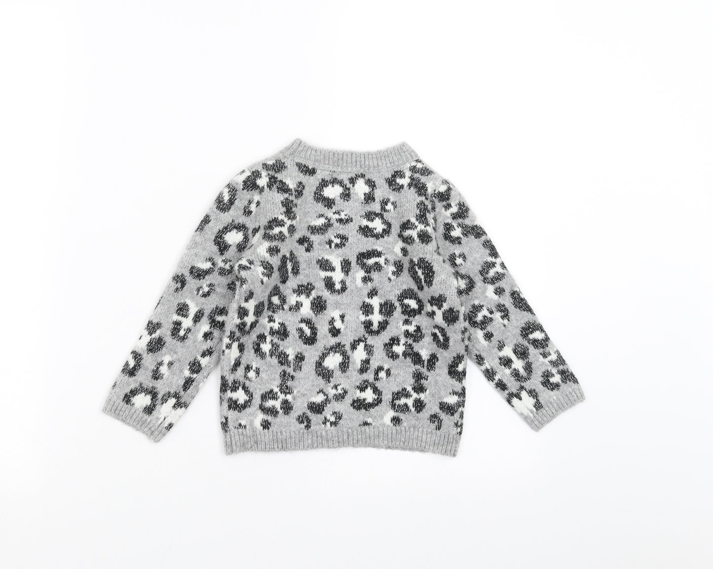 Primark Girls Grey Animal Print Knit Cardigan Jumper Size 12-18 Months
