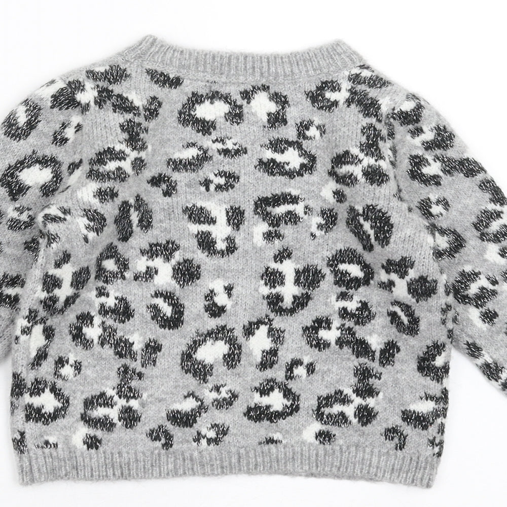 Primark Girls Grey Animal Print Knit Cardigan Jumper Size 12-18 Months
