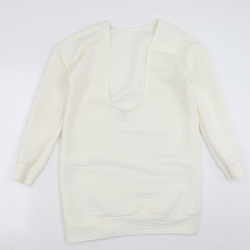 ASOS Womens White Striped  Pullover Sweatshirt Size 8  - Scoop Back