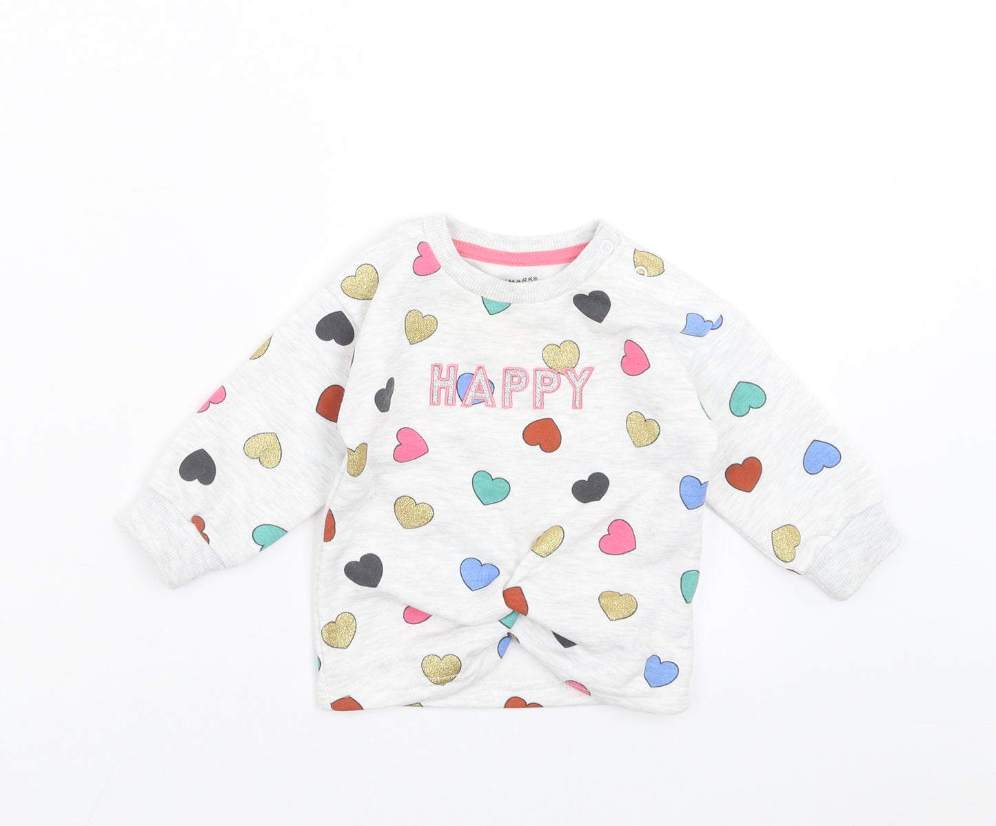 Primark Girls Grey   Pullover Jumper Size 6-9 Months  - hearts, happy