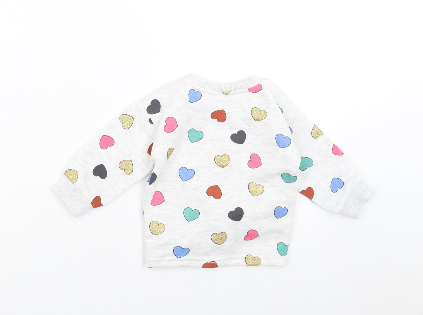 Primark Girls Grey   Pullover Jumper Size 6-9 Months  - hearts, happy