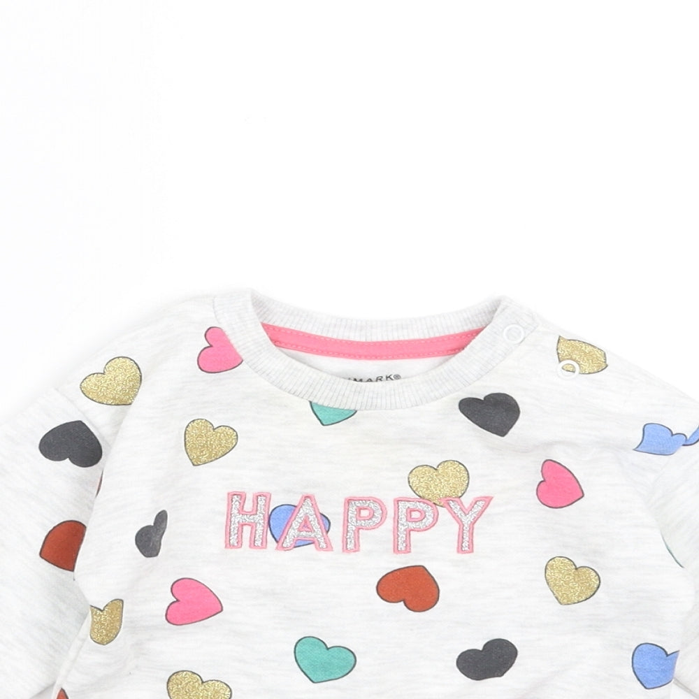Primark Girls Grey   Pullover Jumper Size 6-9 Months  - hearts, happy