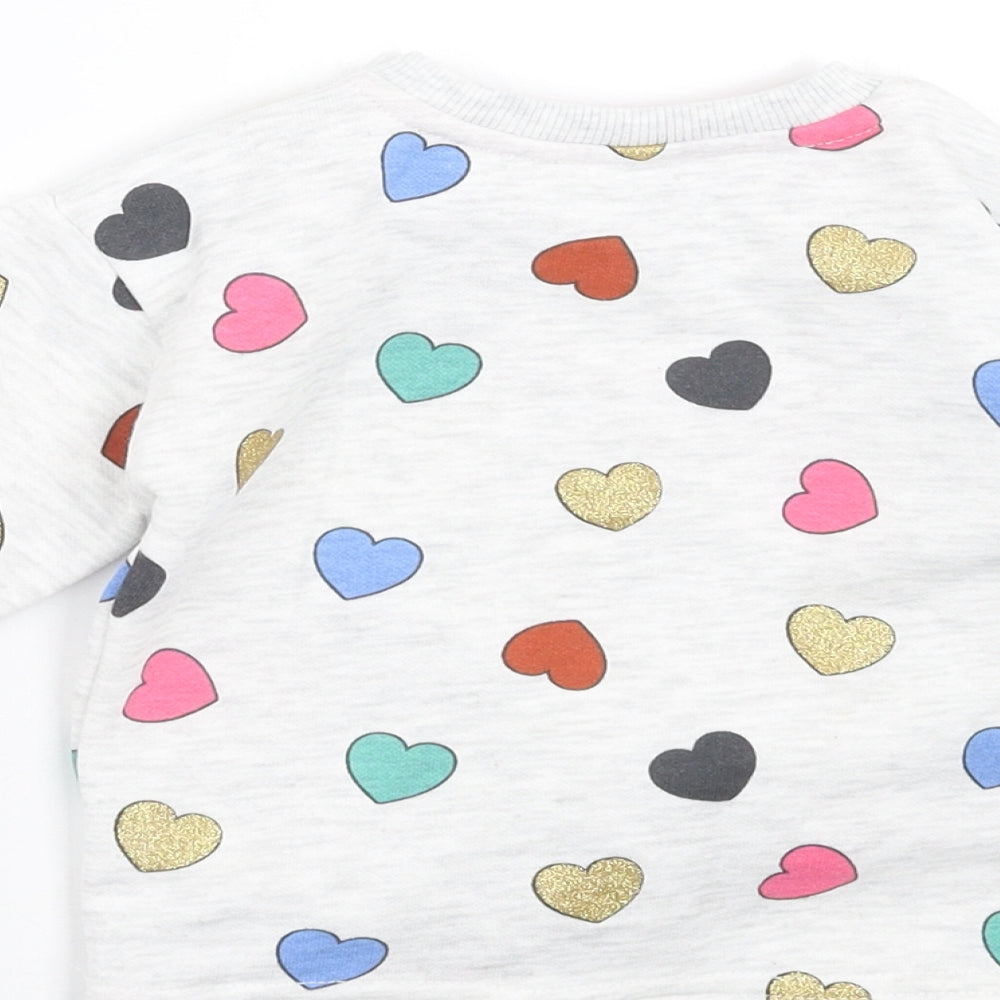Primark Girls Grey   Pullover Jumper Size 6-9 Months  - hearts, happy
