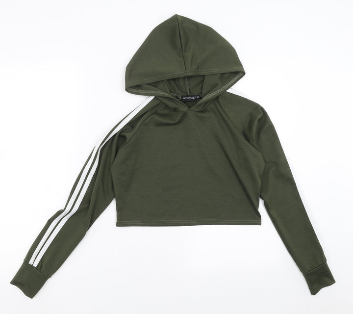 PRETTYLITTLETHING Womens Green   Pullover Hoodie Size S  - cropped
