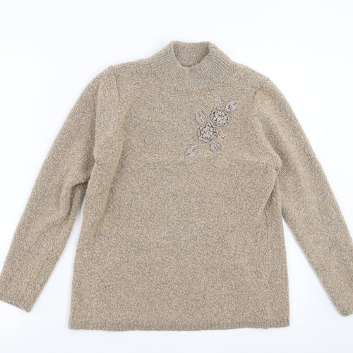 BM Womens Beige  Knit Pullover Jumper Size M  - Floral embroidery