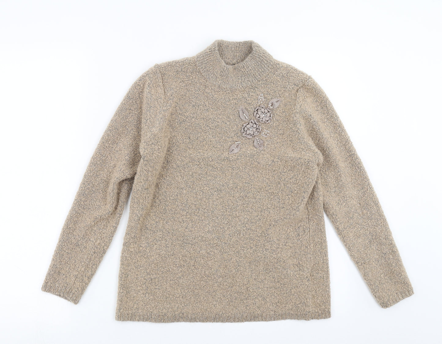 BM Womens Beige  Knit Pullover Jumper Size M  - Floral embroidery