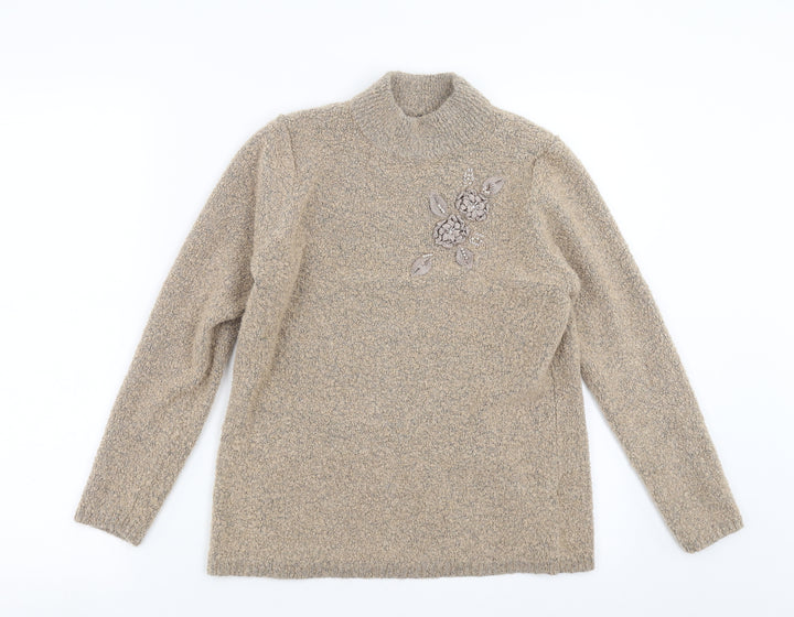 BM Womens Beige  Knit Pullover Jumper Size M  - Floral embroidery