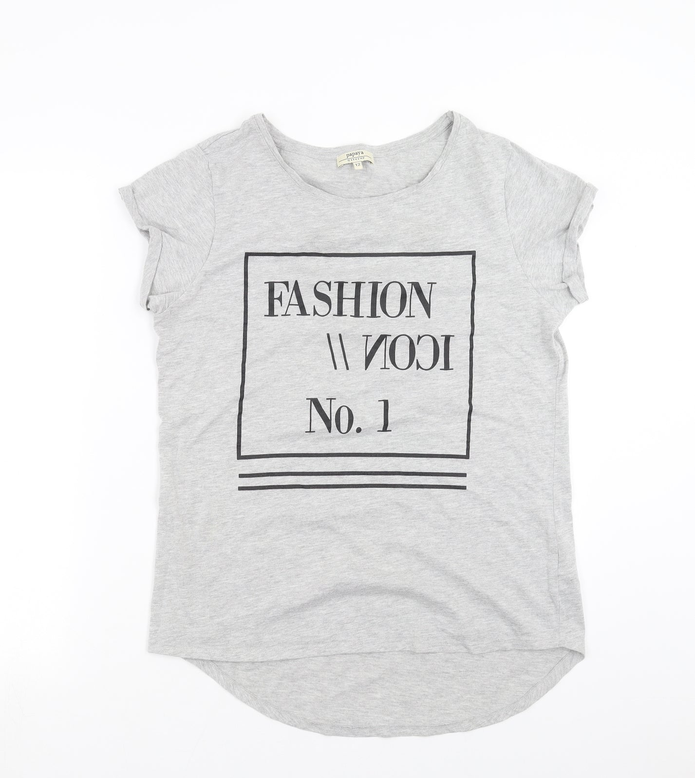 Papaya Womens Grey   Basic T-Shirt Size 12  - Fashion Icon