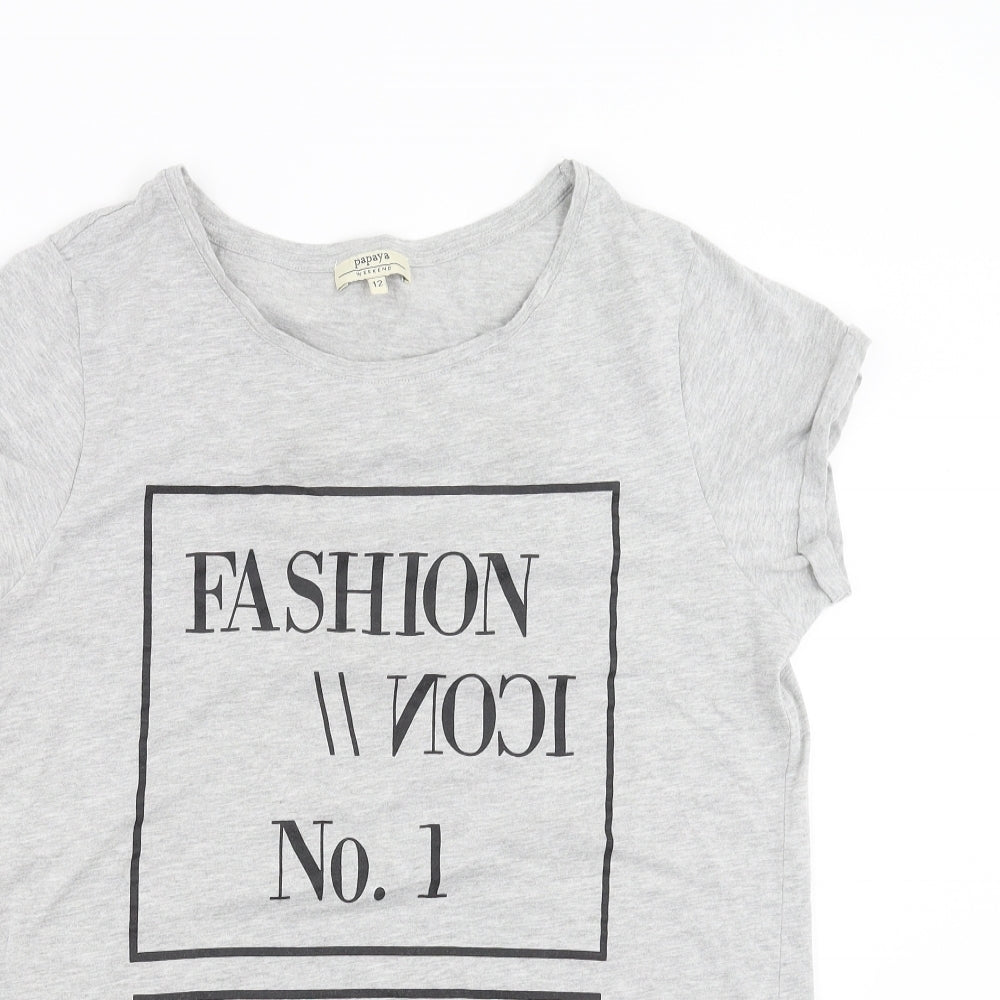 Papaya Womens Grey   Basic T-Shirt Size 12  - Fashion Icon
