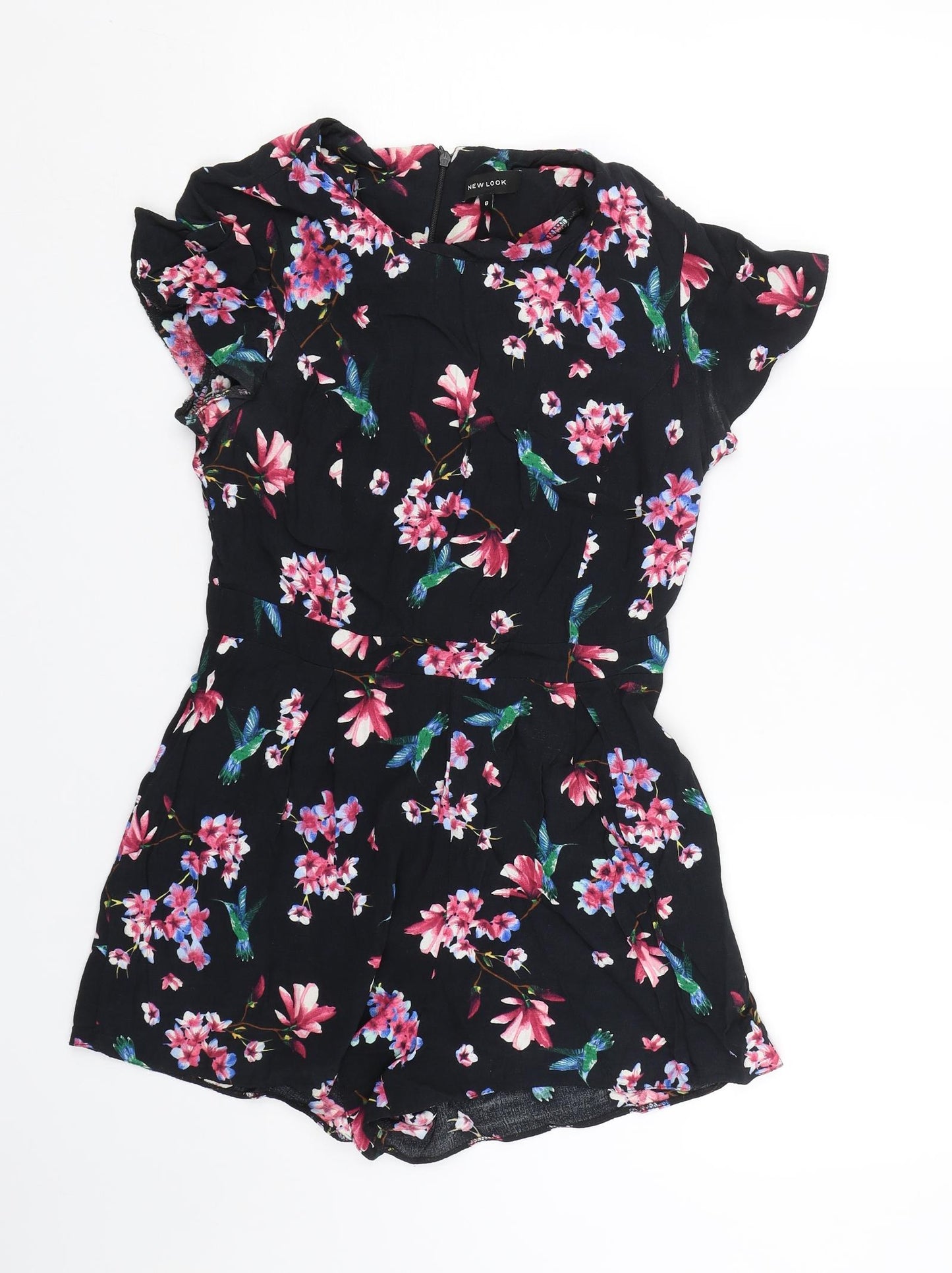 New Look Womens Black Floral  Jumpsuit One-Piece Size 8