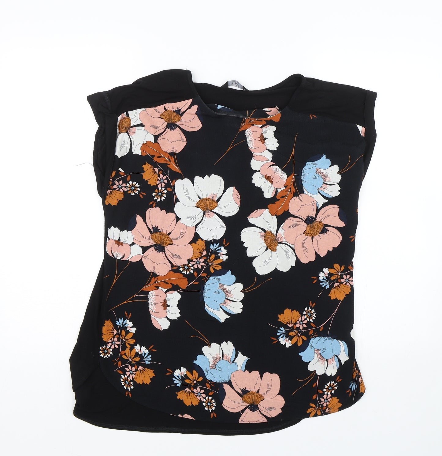 F&F Womens Black Floral  Basic T-Shirt Size 10