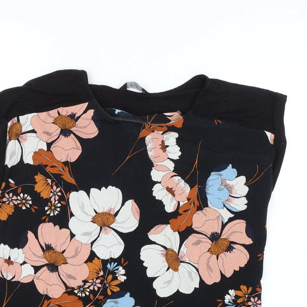 F&F Womens Black Floral  Basic T-Shirt Size 10