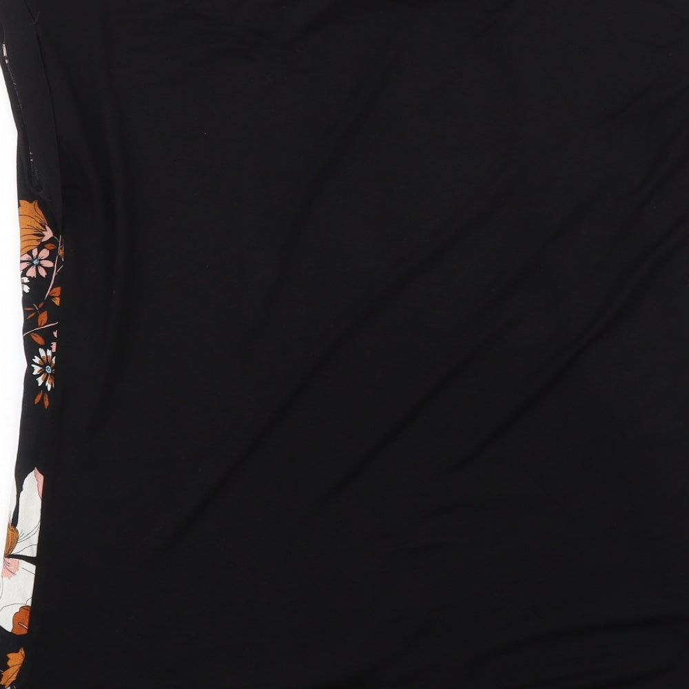F&F Womens Black Floral  Basic T-Shirt Size 10