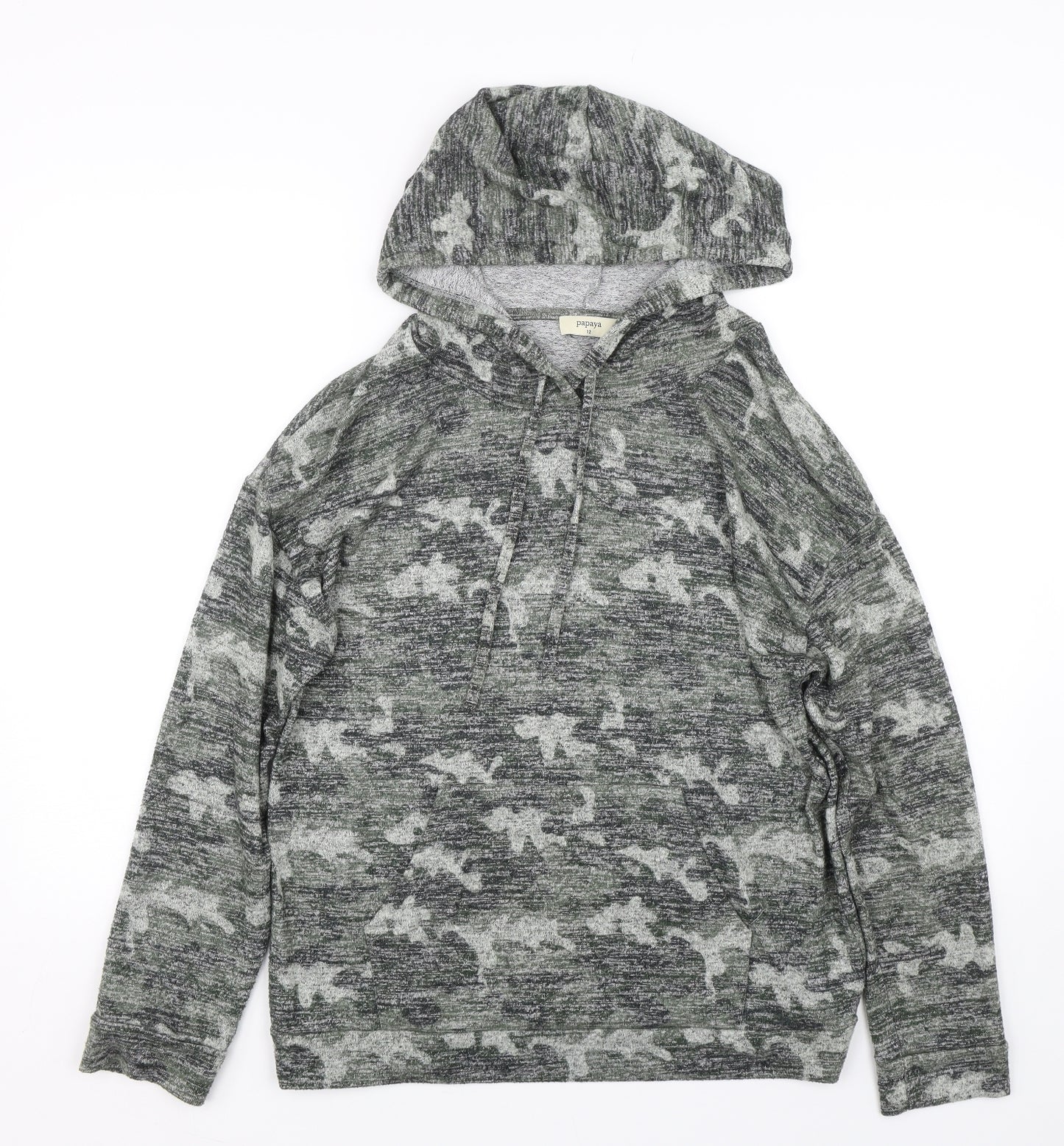 Papaya Womens Green Camouflage  Pullover Hoodie Size 12