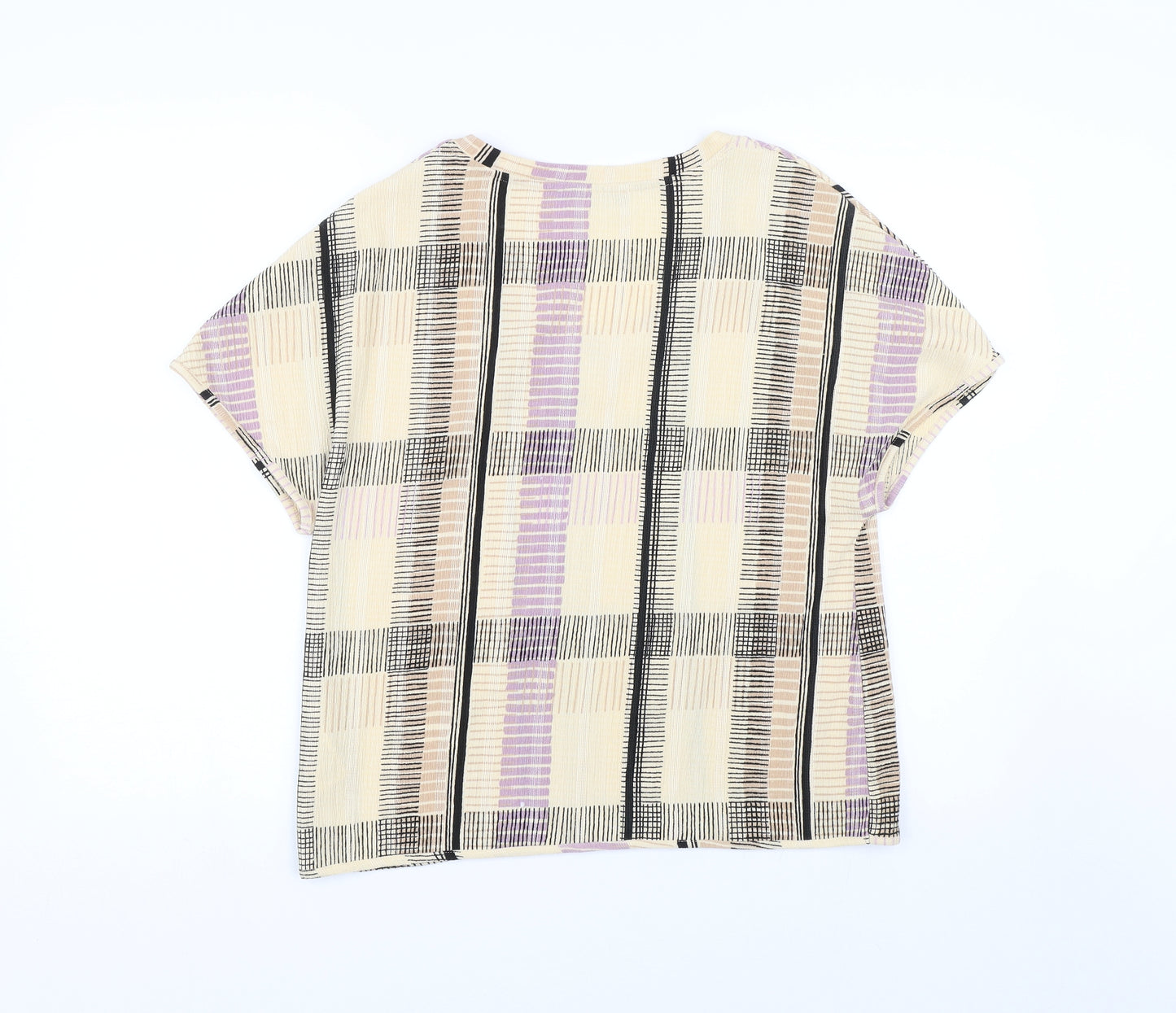 M&S Womens Beige Geometric  Basic T-Shirt Size 12