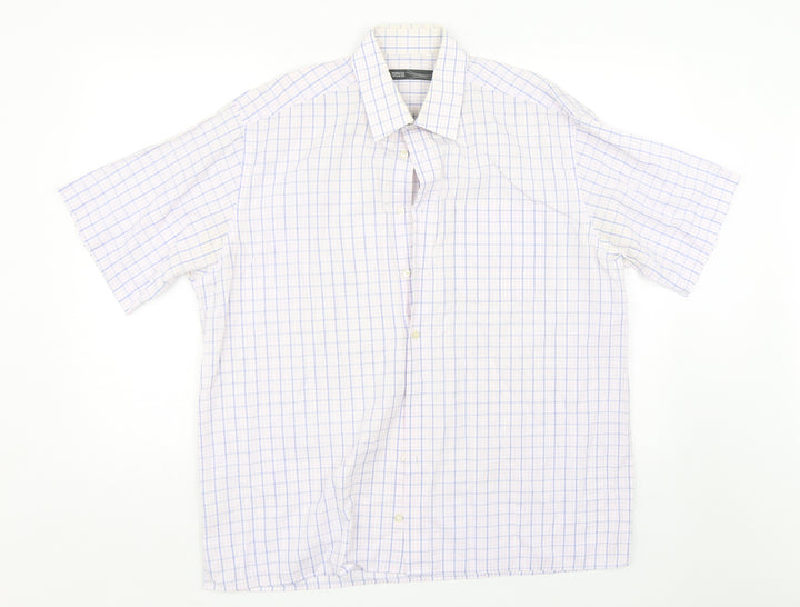 M&S Mens Pink Check   Button-Up Size 16.5