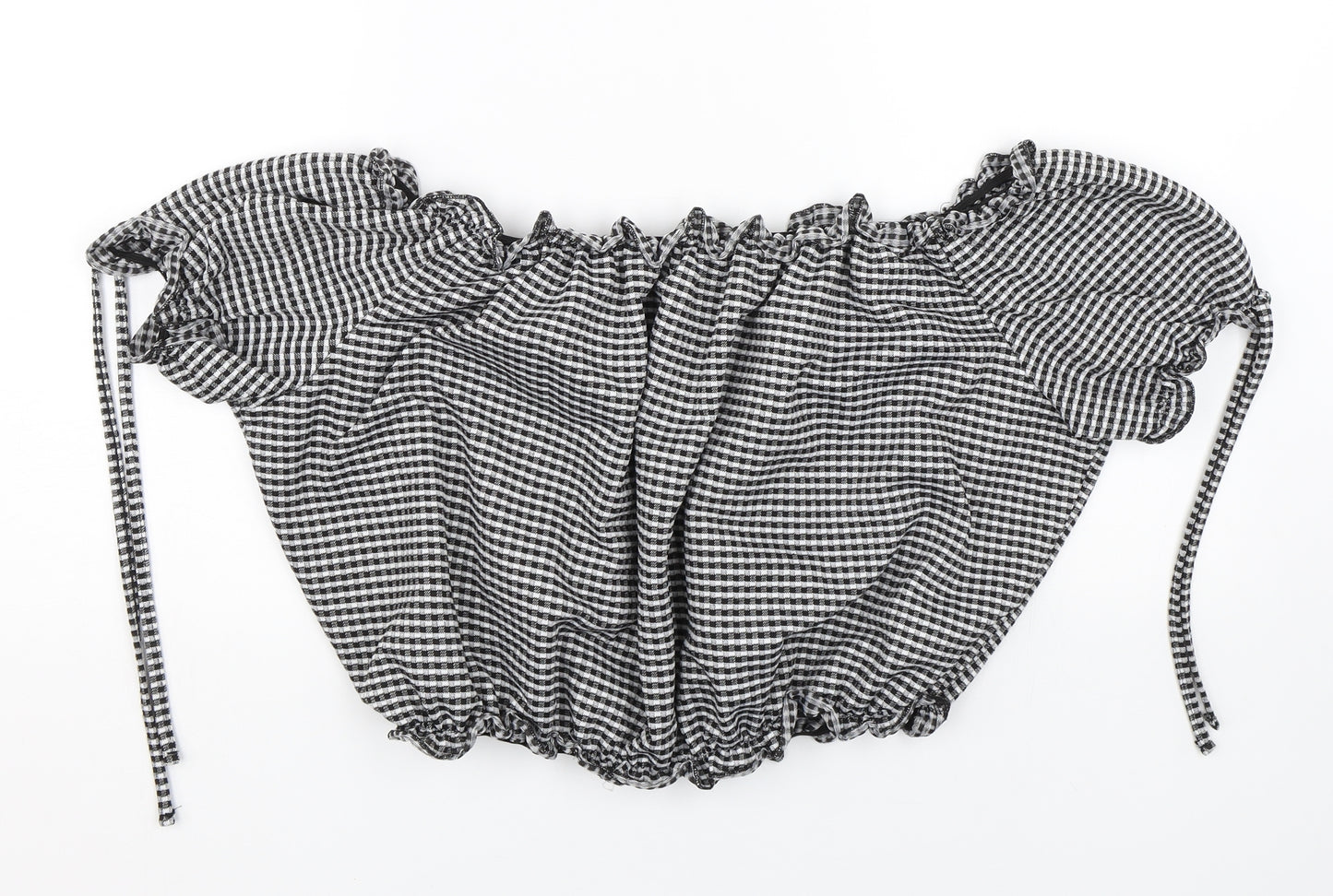 Boohoo Womens Black Check  Cropped T-Shirt Size 18