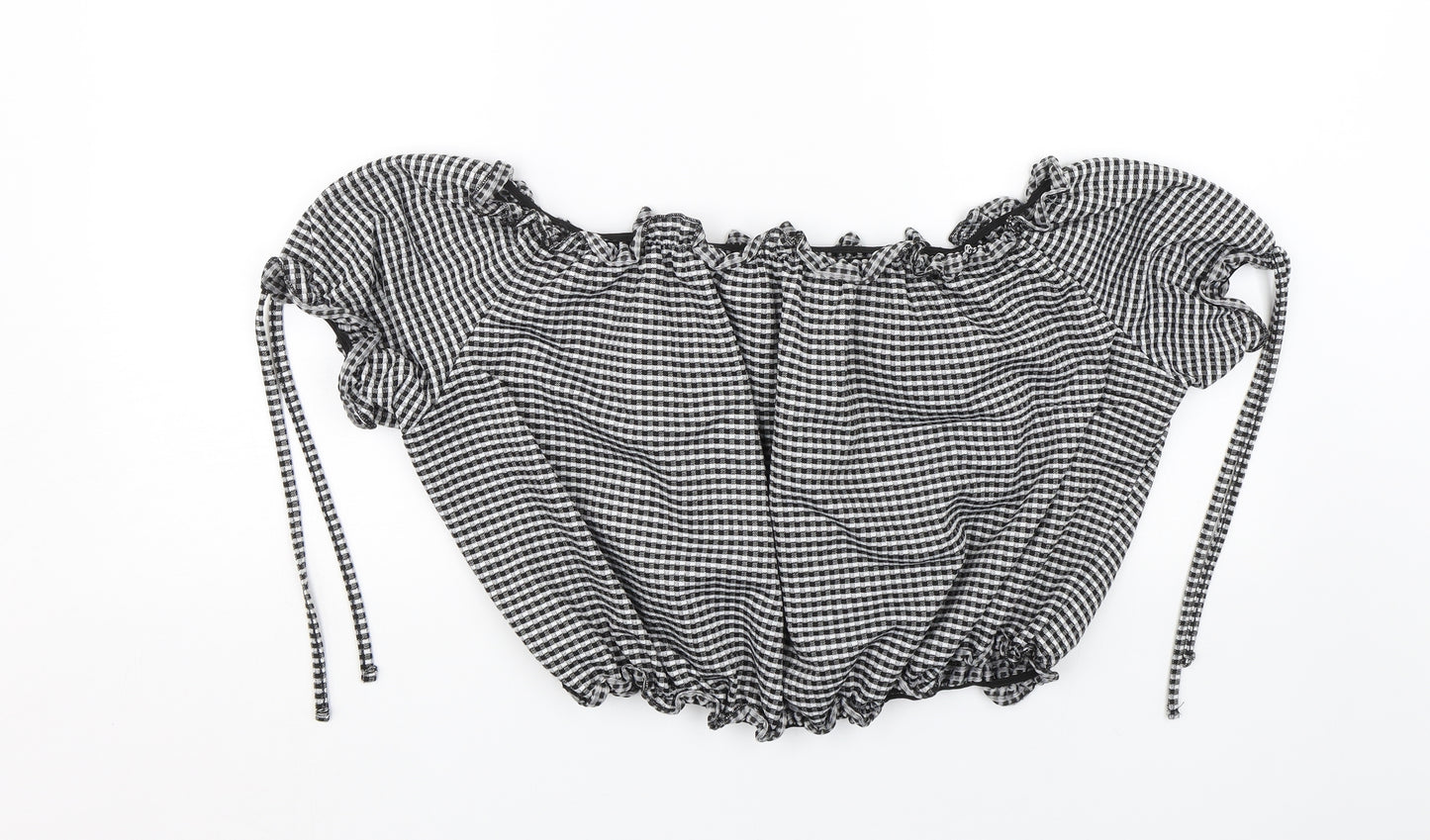 Boohoo Womens Black Check  Cropped T-Shirt Size 18