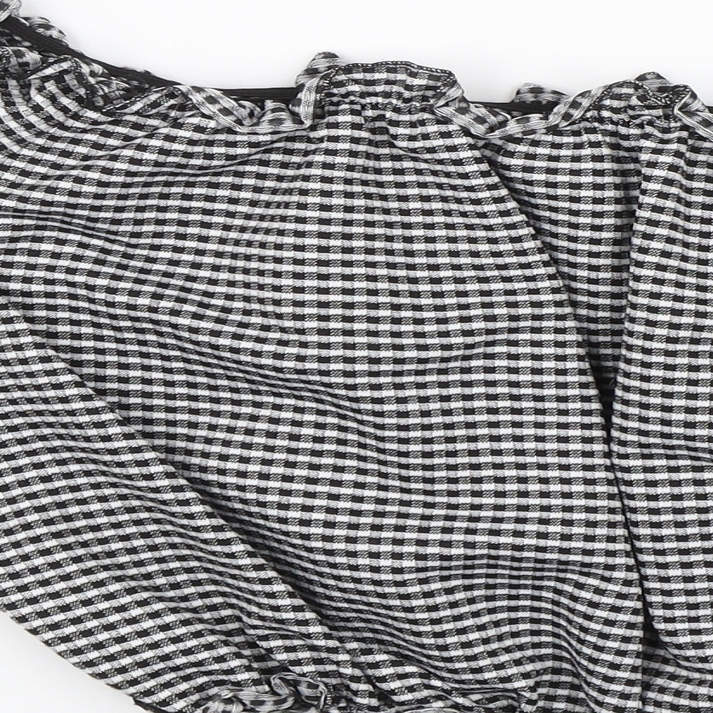 Boohoo Womens Black Check  Cropped T-Shirt Size 18