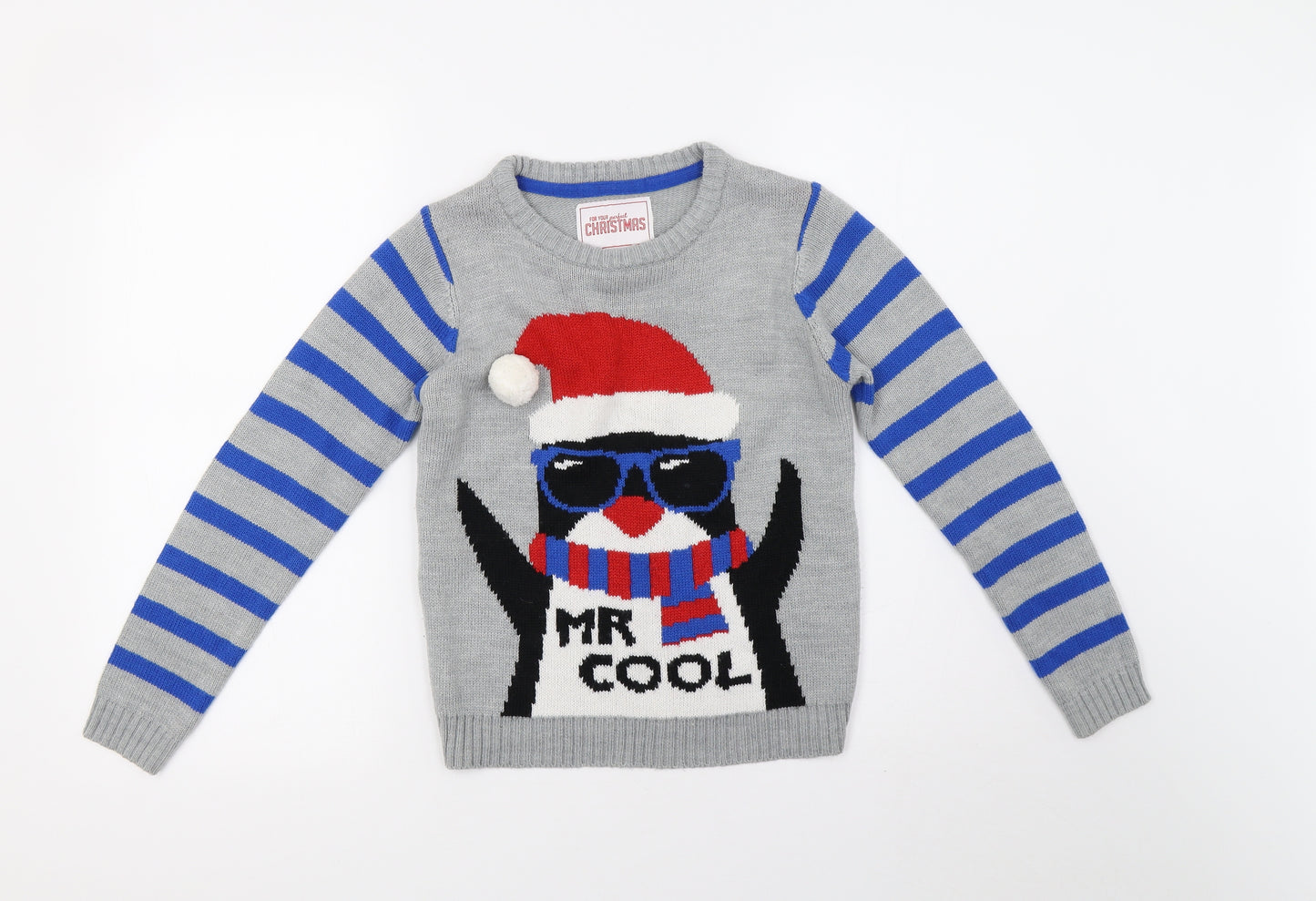 Preworn Boys Grey  Knit Pullover Sweatshirt Size 9-10 Years