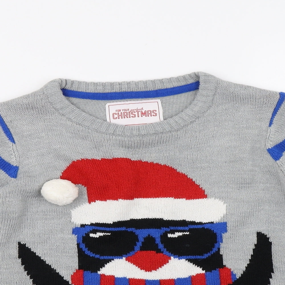 Preworn Boys Grey  Knit Pullover Sweatshirt Size 9-10 Years
