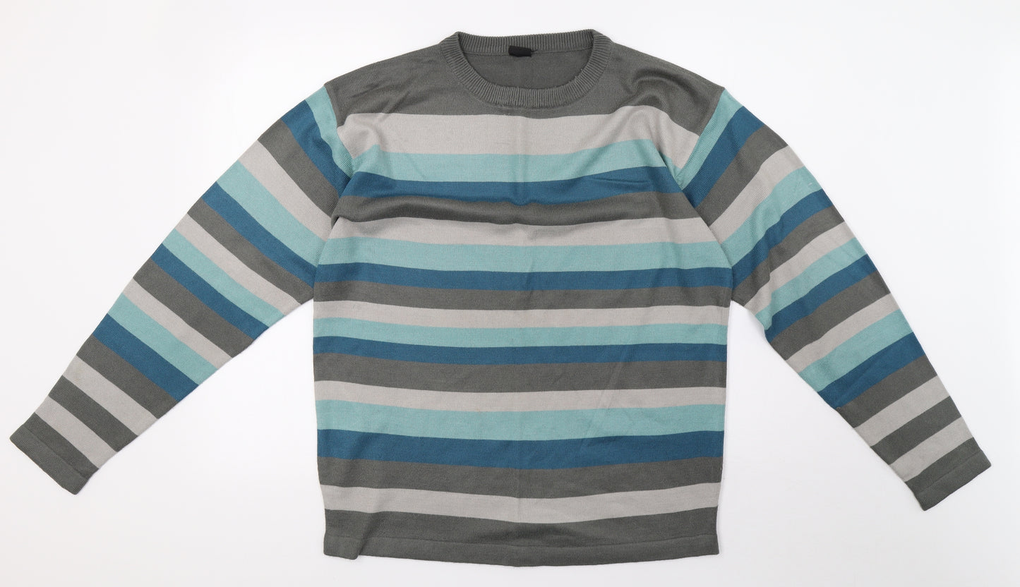 ethelaustin Mens Grey Striped Knit Pullover Sweatshirt Size M  - 44inch
