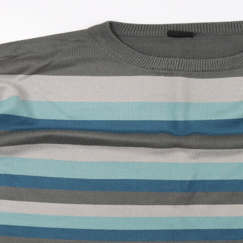 ethelaustin Mens Grey Striped Knit Pullover Sweatshirt Size M  - 44inch