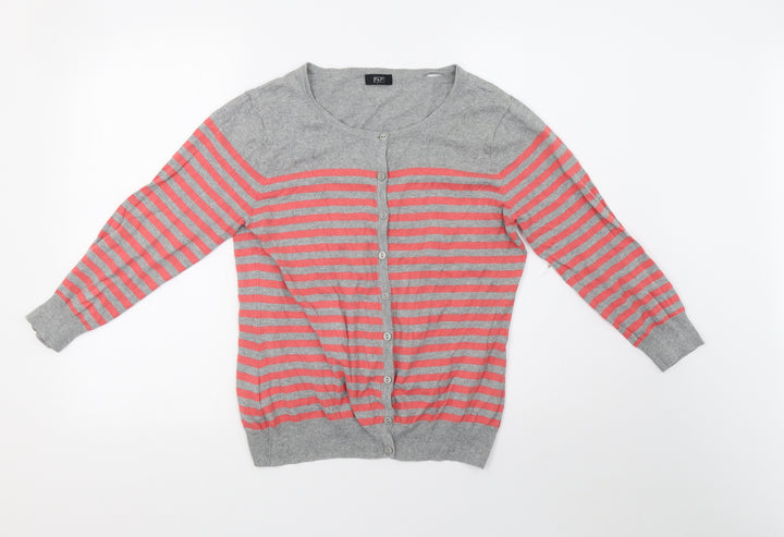 F&F Womens Grey Striped Cardigan Jumper Size 14