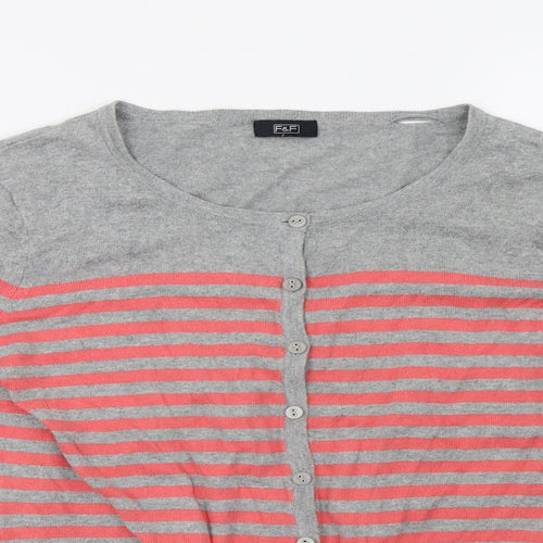 F&F Womens Grey Striped  Cardigan Jumper Size 14