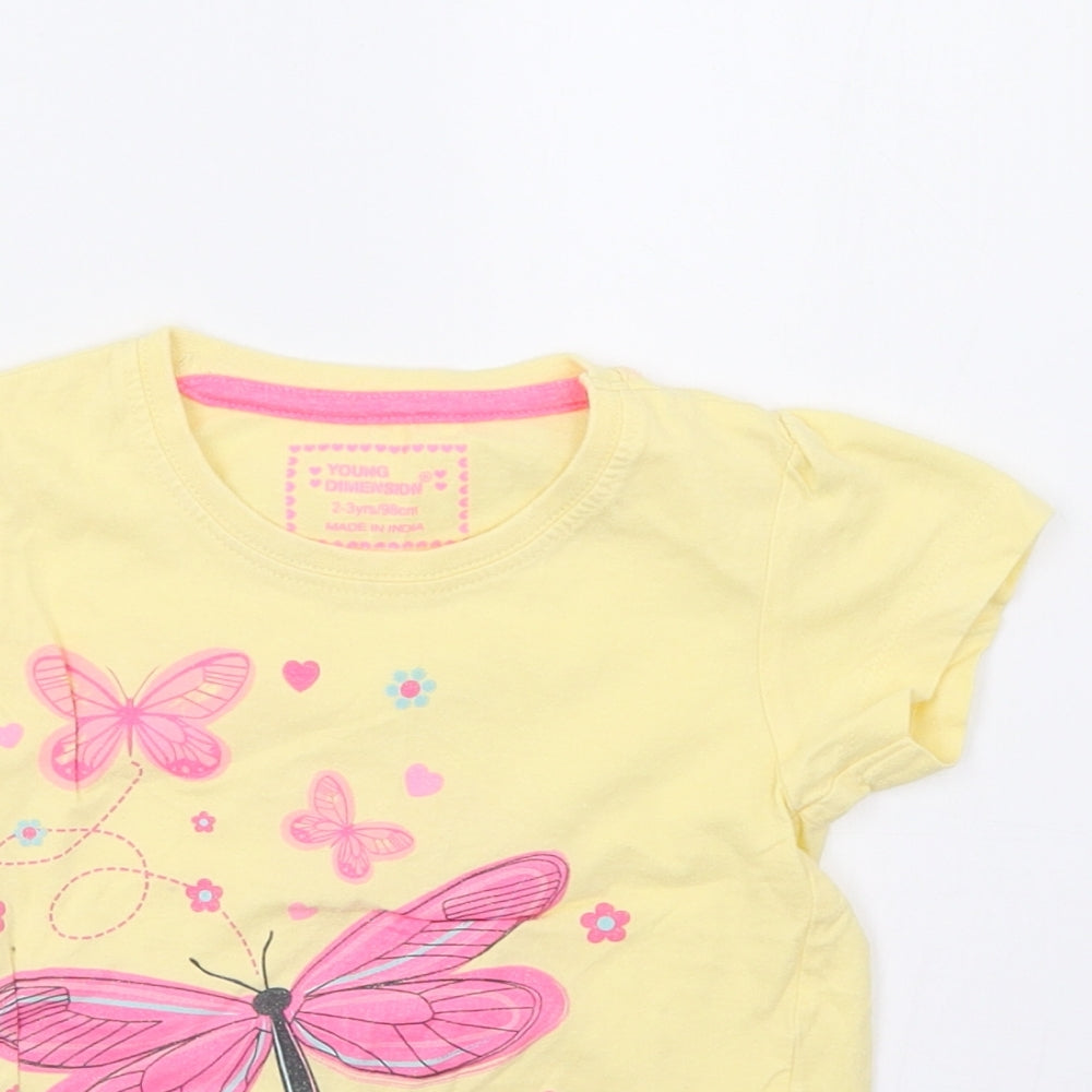 Young Dimension Girls Yellow   Basic T-Shirt Size 2-3 Years