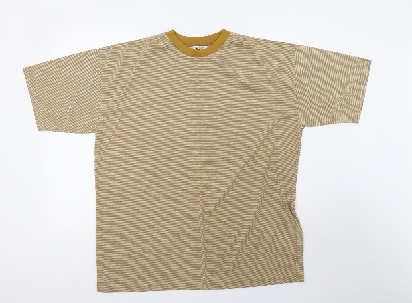 Preworn Mens Yellow Striped   T-Shirt Size L  - 48 pit to pit
