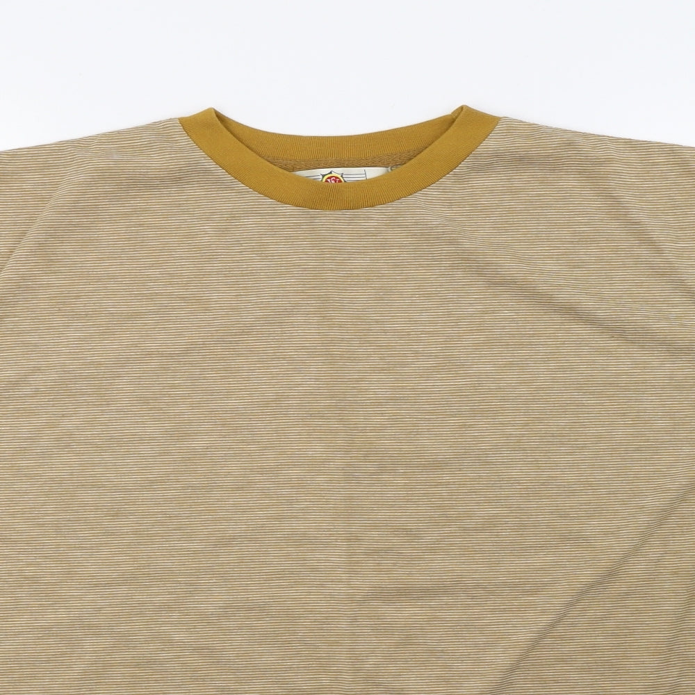 Preworn Mens Yellow Striped   T-Shirt Size L  - 48 pit to pit