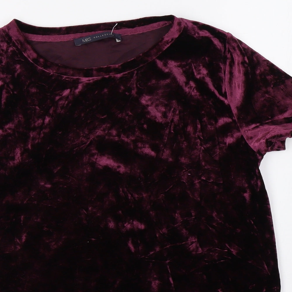 Marks and Spencer Womens Purple  Velvet Basic T-Shirt Size 6