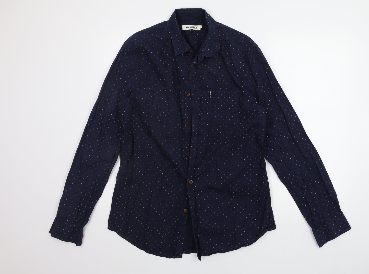 Ben Sherman Mens Blue Geometric   Button-Up Size L