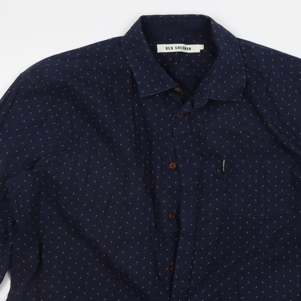 Ben Sherman Mens Blue Geometric   Button-Up Size L