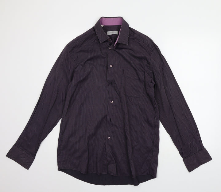 James Aubrey Mens Purple Striped   Button-Up Size M