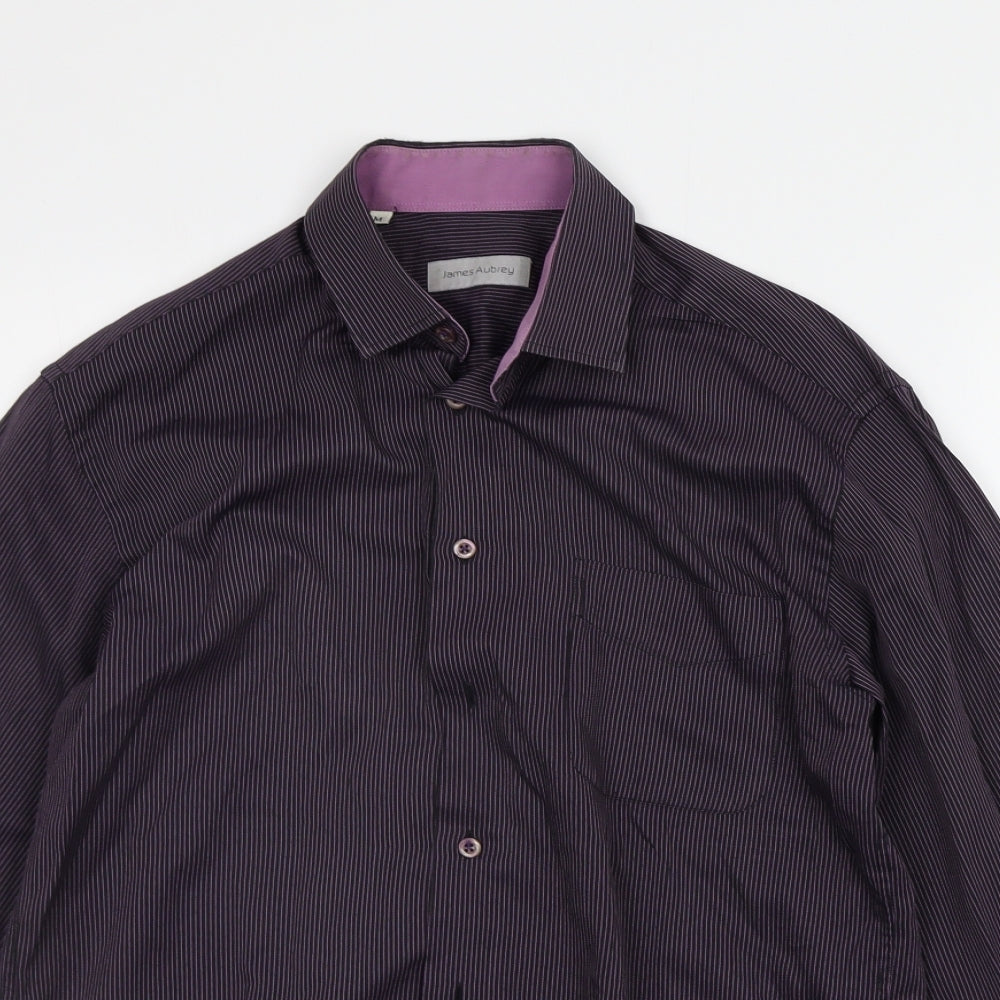 James Aubrey Mens Purple Striped   Button-Up Size M
