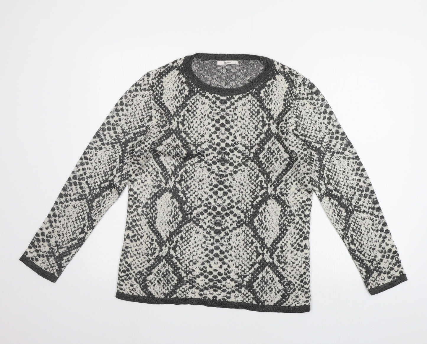 TU Womens Grey Geometric  Pullover Jumper Size 12