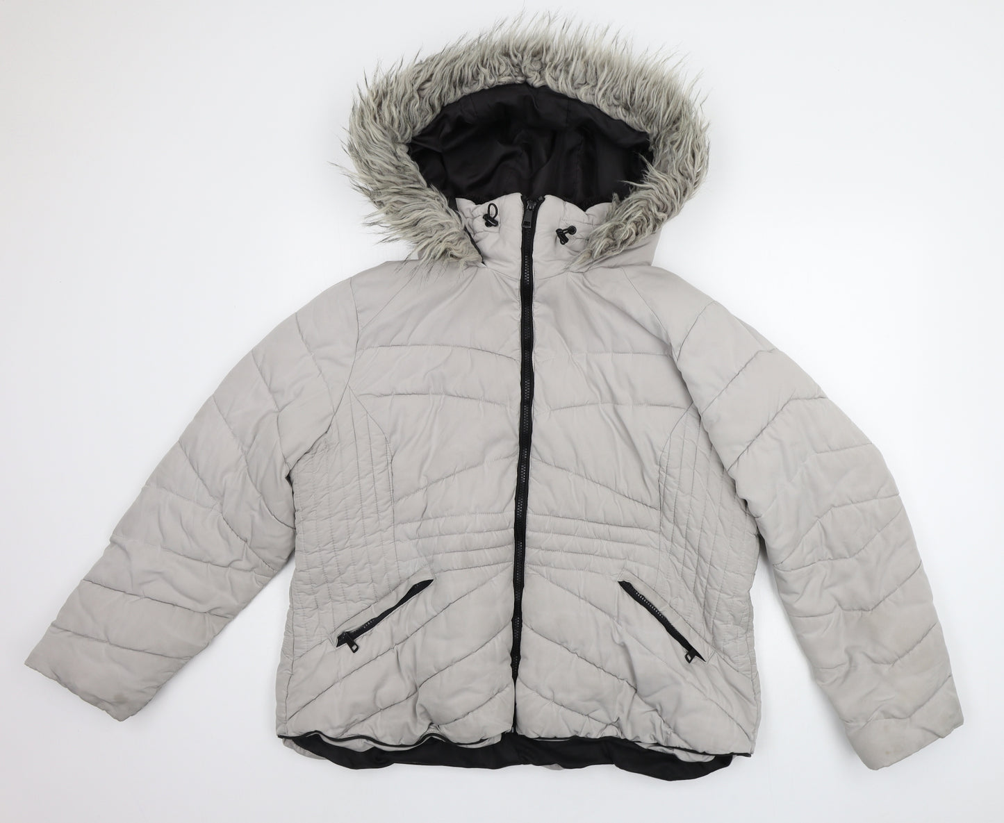 George Womens Grey   Jacket Coat Size 22  - fuax fur hood