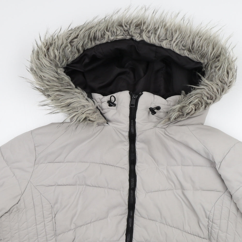 George Womens Grey   Jacket Coat Size 22  - fuax fur hood
