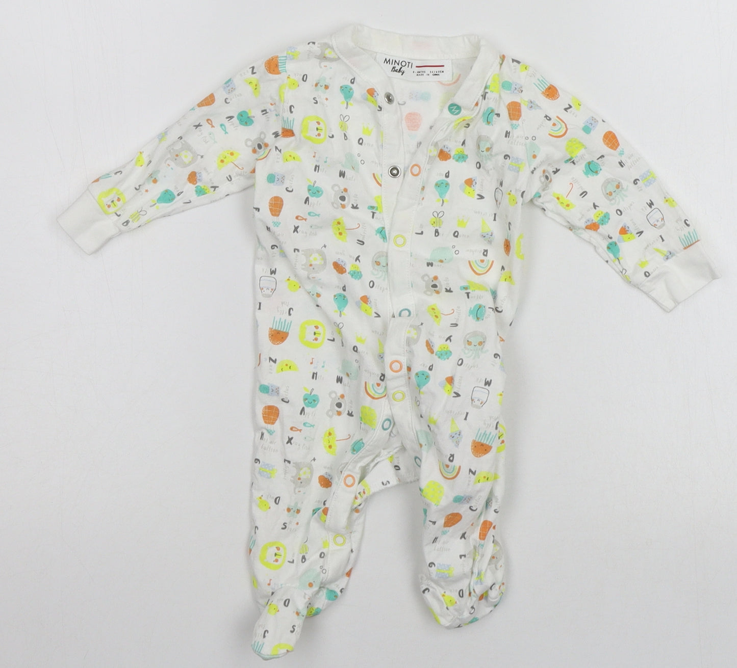 Minoti Baby White Geometric  Babygrow One-Piece Size 0-3 Months