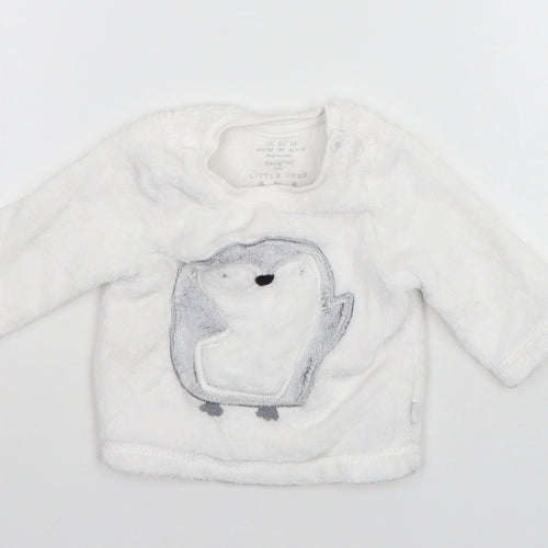 F&F Baby White Solid   Pyjama Top Size 0-3 Months  - animal print detail