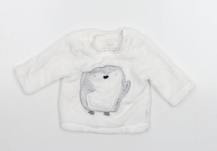 F&F Baby White Solid Pyjama Top Size 0-3 Months - animal print detail