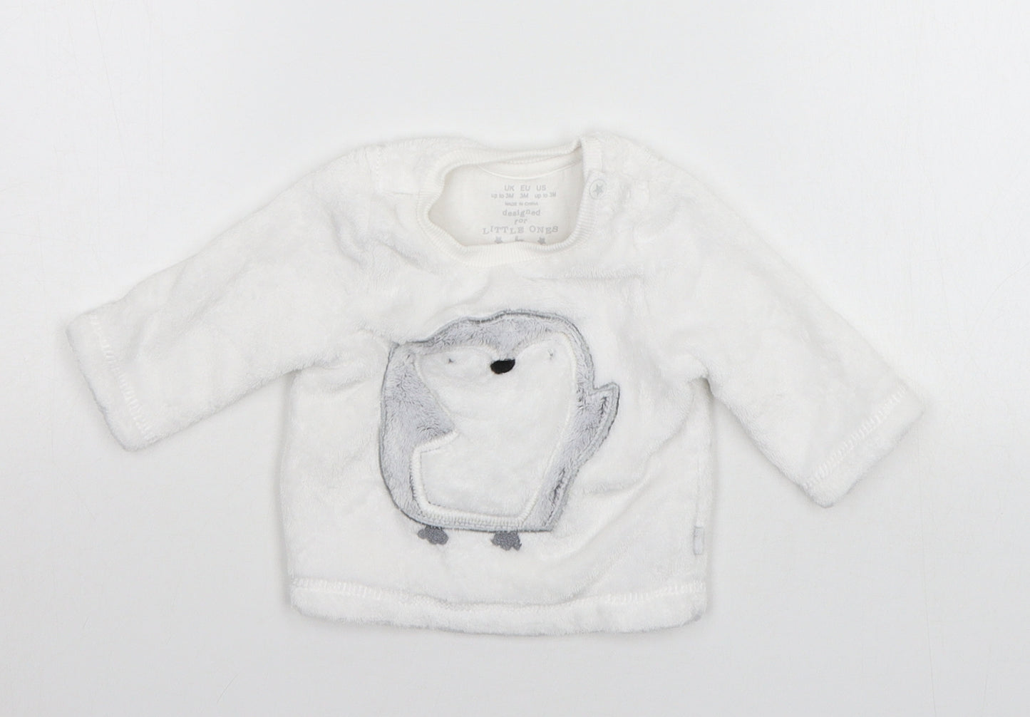 F&F Baby White Solid   Pyjama Top Size 0-3 Months  - animal print detail